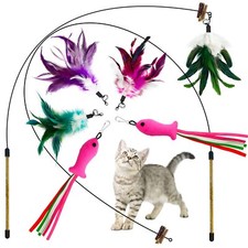 Cat Wand Toy with Silvervine  Bells 2 Teaser Wands 6 Refills 38.5" Long Wire