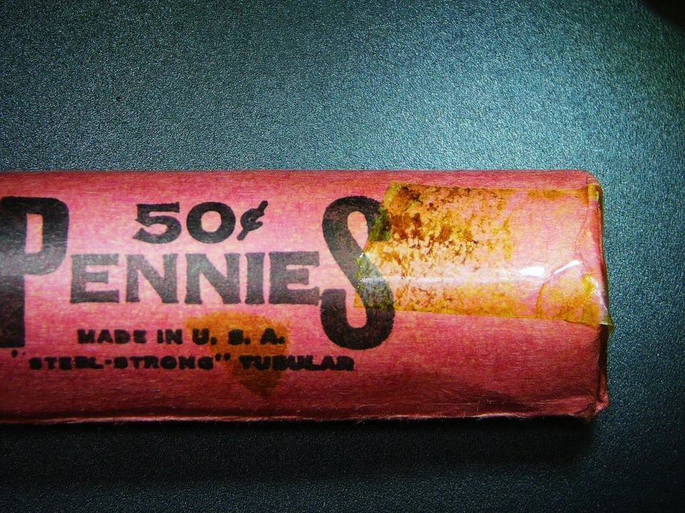 RARO ROLLO DE CENTAVO CABEZA INDIA ANTIGUO VINTAGE (50) LOTE CINTA DE SELLADO ES AMARILLENTA R-1 Foto 2 de 4