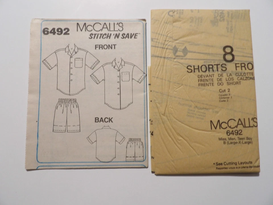 McCall's Easy Stitch 'n Save 6492 Misses, Men, Teen Boys' Shirt & Shorts L, XL - Image 2 of 3