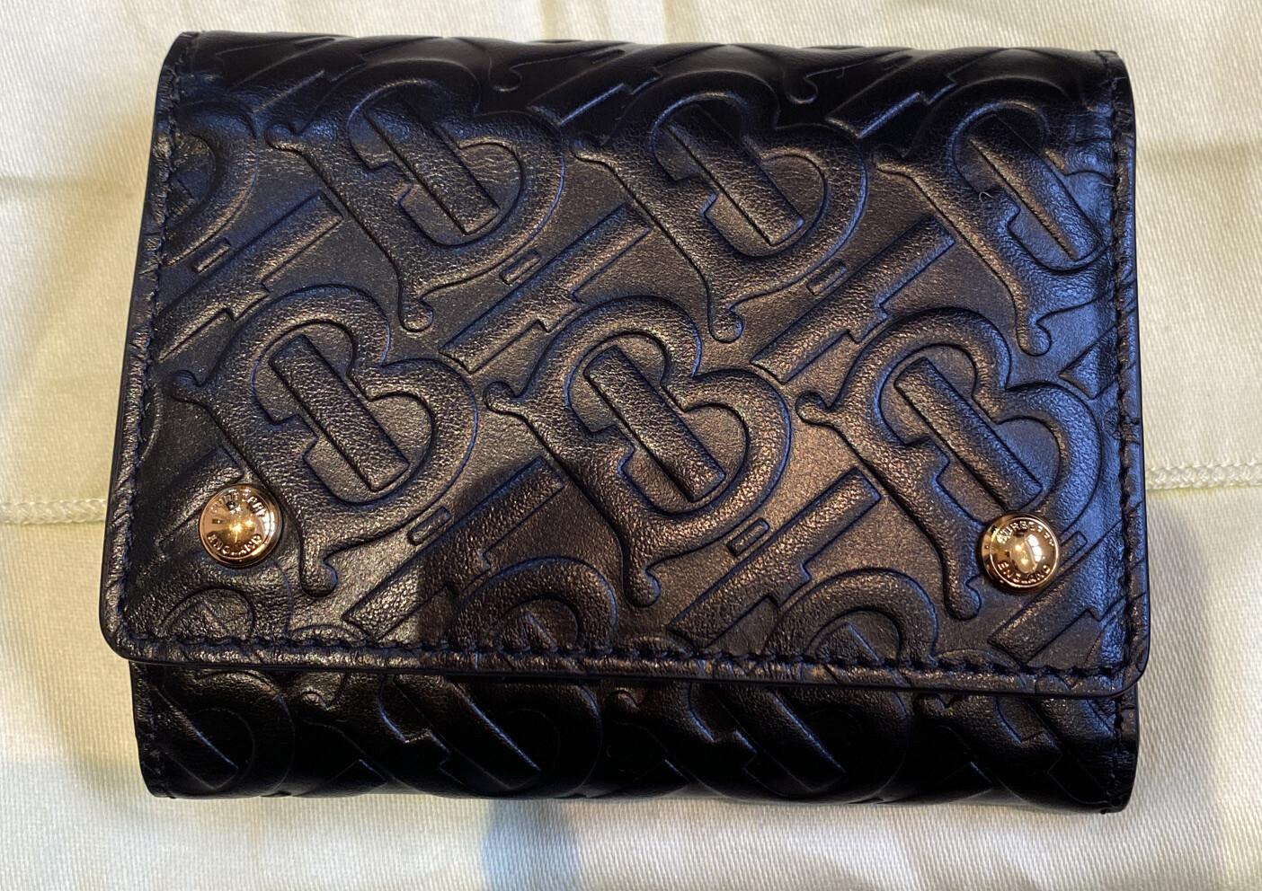 Burberry TB Jet Black Ladies Designer Embossed Mon...