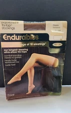 Lot Vintage Nylon Stockings Endurables Thi-Tops Thigh Highs Sandstone Classic 2p