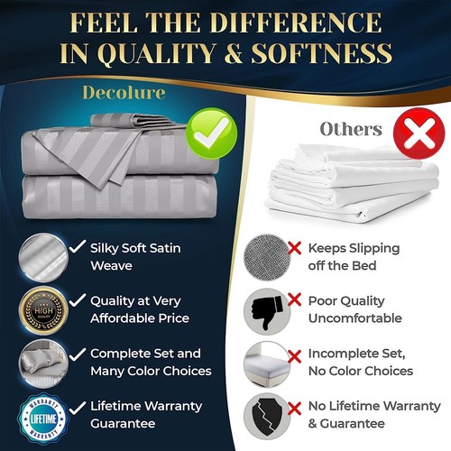 4 Pcs/Set Satin Sheets Full Size Silky & Luxuriously Soft Satin Bed Sheets - Picture 89 of 137