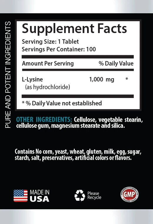 sport supplements - L-LYSINE 1000mg - amino acids energy - 3 Bottles 300 Tablets - Image 2 of 4