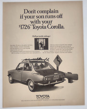 1970 Toyota Corolla 2 Door Sedan Ski Trip Vintage Print Ad