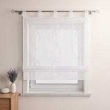 Raffrollo mit Schlaufen Gardinen Küche Bestickt Raffgardinen Voile Transparent