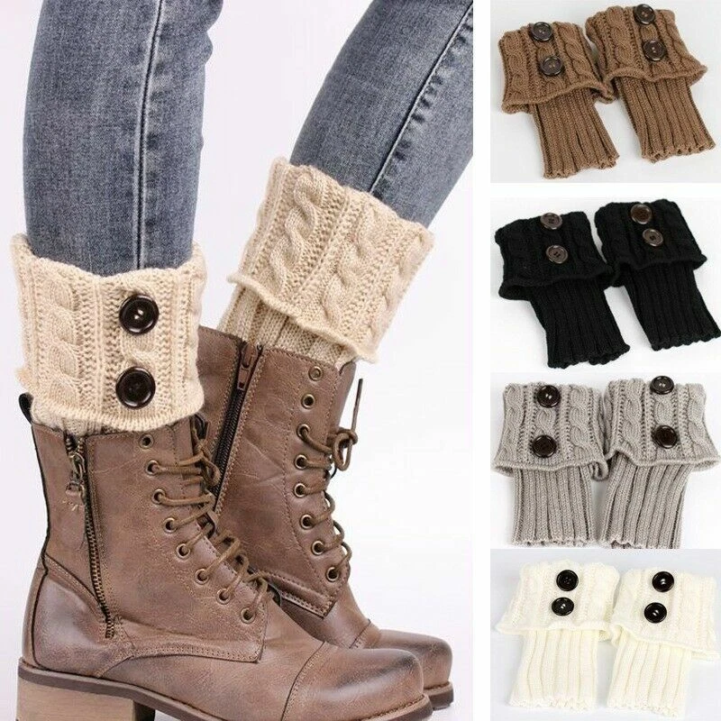 Womens Knitting Wool Leg Warmers Short Button Winter Warm Trendy Boot Cuffs — 第 2/4 张图片