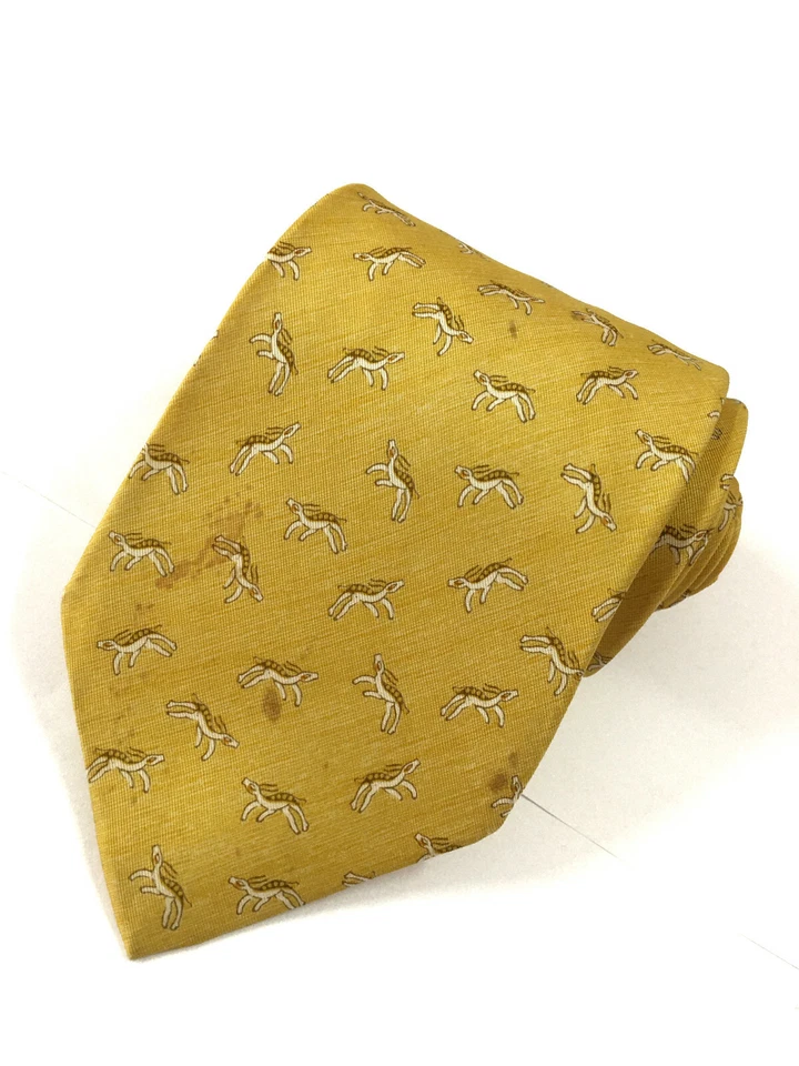 Подлинный DUNHILL экзотический животных дизайн на желтый 100% сплетенный галстук галстук - Изображение 2 из 4