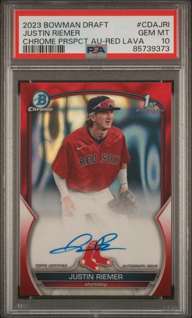 Justin Riemer PSA 10 2023 Bowman Chrome Draft 1st Red Lava Refractor Auto 5/5