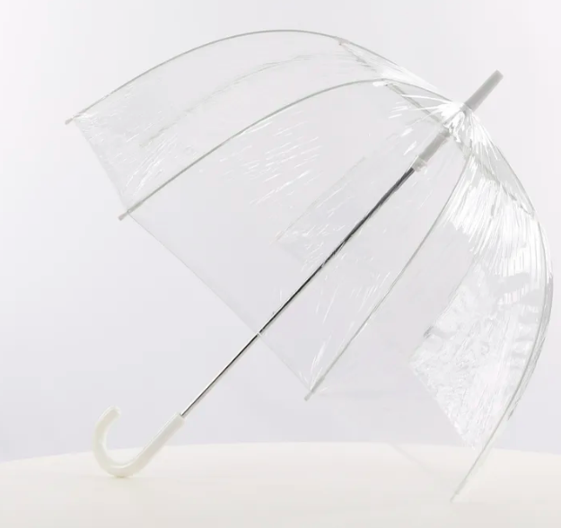 Umbrellas Clear Dome Brollies Unisex Manual Opening White Crook Handle Tip SOAKE