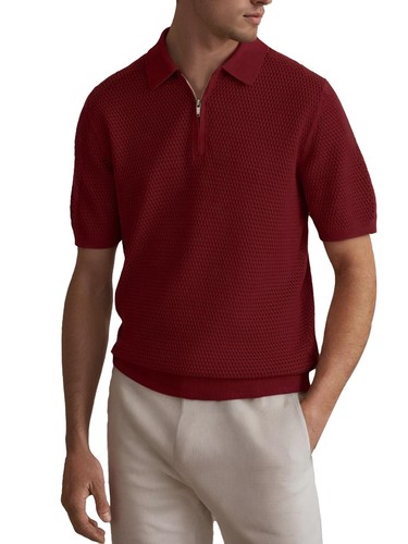 Mens Textured Half Zip Short Sleeve Polo Shirt NEW - Picture 14 of 14