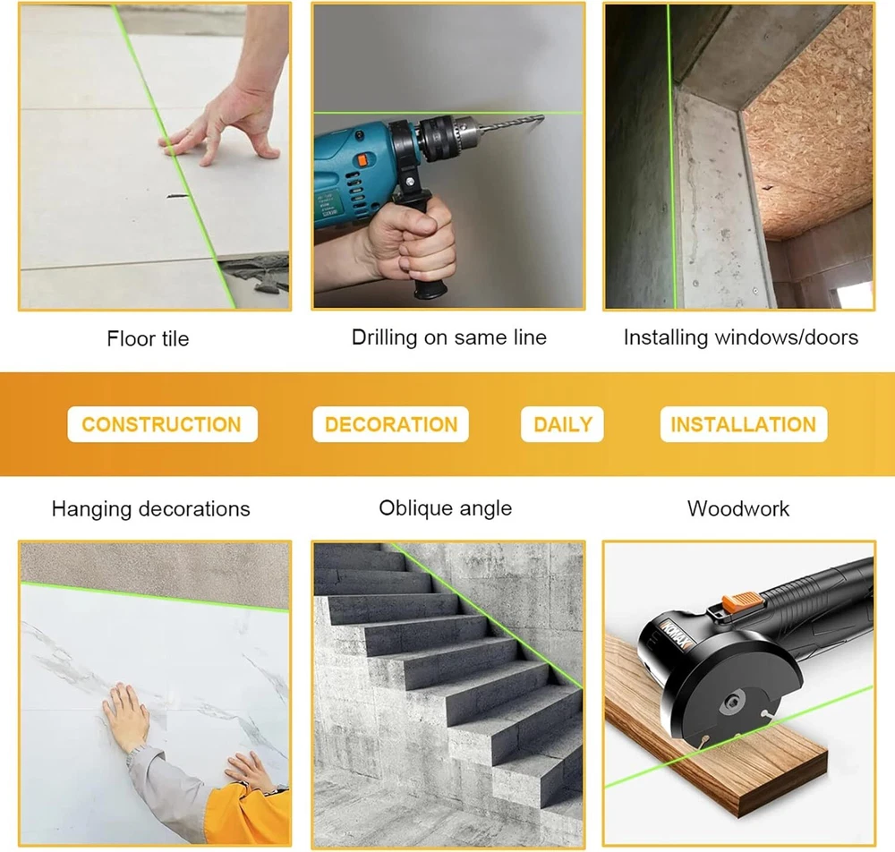 Self-Leveling 4x360° Green Laser Level with Cross Line for 100ft DIY Projects