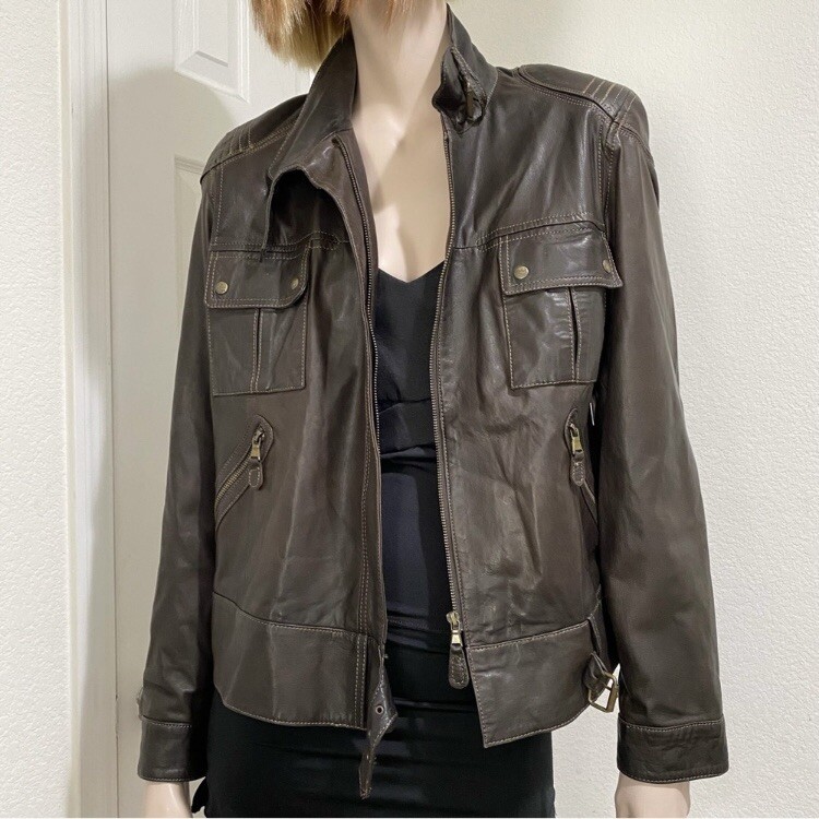 RIANI Brown 100% Lamb Leather Moto Biker's Jacket Size 12 | eBay