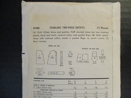 Butterick Pattern 8180 Toddlers' Two-Piece Outfits Dress Panties Sunsuit Size 1 - Picture 9 of 13