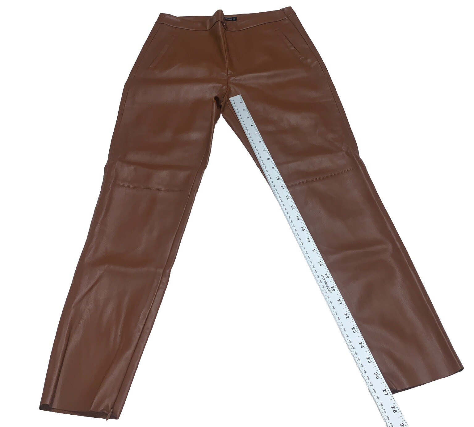 Zara Faux Leather Sz Large  Ankle Length Pants Cut Hem Side Zippers 29 x 27.25 image 10