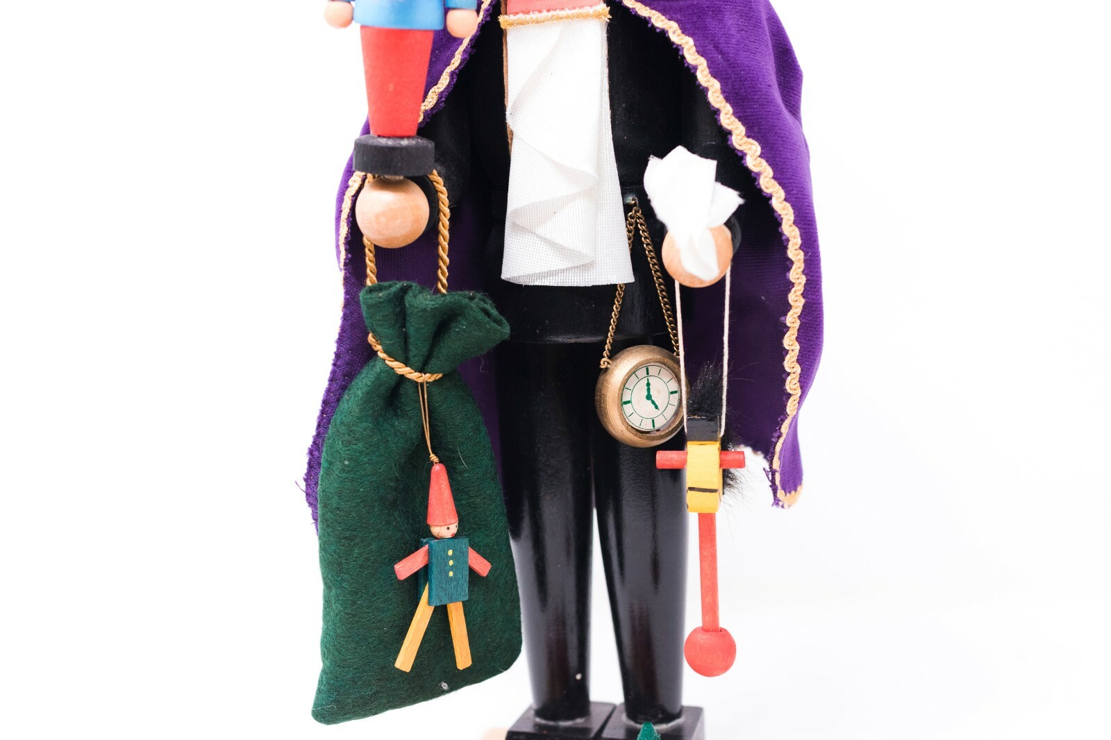 Zuber Nutcracker West Germany Christmas Articulate w/ Cape Clock Sack