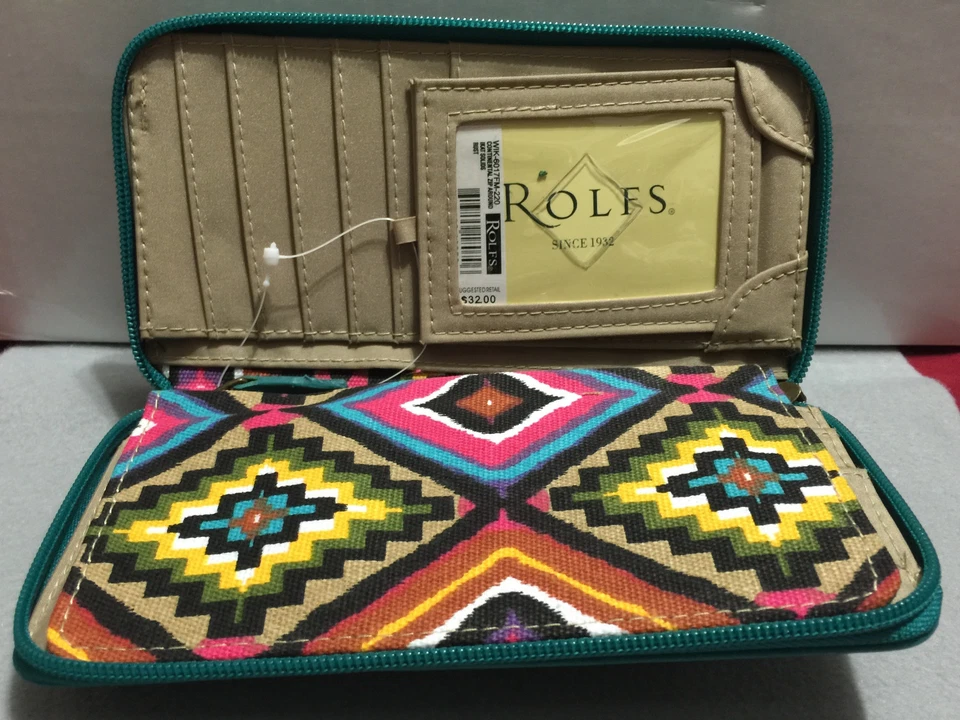 Nuevo Rolfs Damas Verde azulado imitación cuero cartera chequera organizador cremallera alrededor Foto 3 de 4