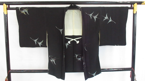 Chaqueta Kimono Haori Japonesa Vintage Seda Negra Cresta Familiar Altura 31.1 pulgadas - Vídeo 1 de 1