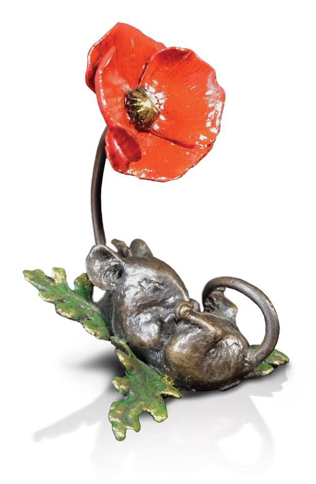 Mouse Asleep with Poppy (1185) Bronze Sculpture (Richard Cooper)
