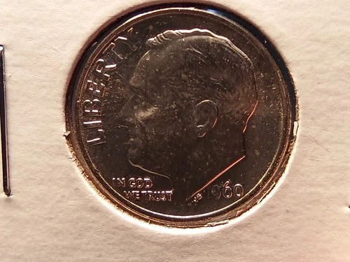 1960 Roosevelt Dime 90% Silver UNCirculated Beautiful Luster Full Bands on Torch