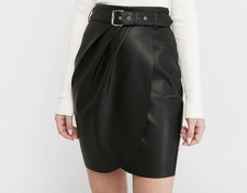 Express High Waisted Vegan Leather Belted Skirt NWT Black Size 4