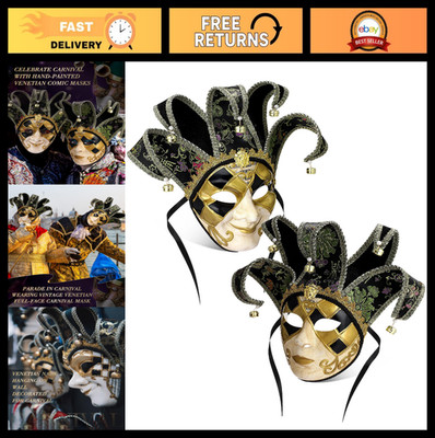 Vintage Venetian Jester Masks - 2 Pcs Full Face Masquerade Decor for Mardi Gras