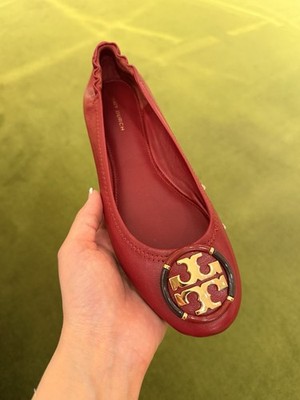 Tory Burch Multi Logo Ballet Flats Red Leather $295 | eBay