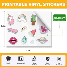 Glossy Printable Sticker Paper for Cricut - A4 8.5"x11" Waterproof Vinyl Sticker