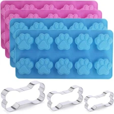 4-Pack Silicone Dog Paw Molds & 3 Stainless Steel Bone Cookie Cutters for H