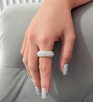 18 K Weißgold runder im Labor gezüchteter Diamant-Ewigkeitsring 6,08 kt E-F V...