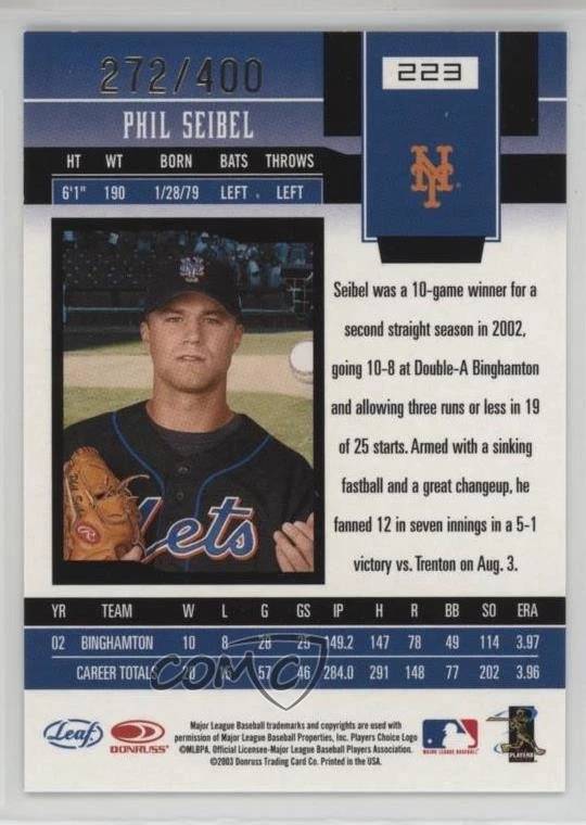 2003 Leaf Certified Materials New Generation /400 Phil Seibel Rookie Auto RC - Image 2 of 2