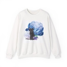 Floral Cat Crewneck Sweatshirt Cat Lover Gift Artsy Cozy Sweater for Pet Parents