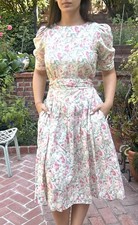 Vintage 80s Laura Ashley M 10 Cotton Linen Floral Dress READ Great Britain