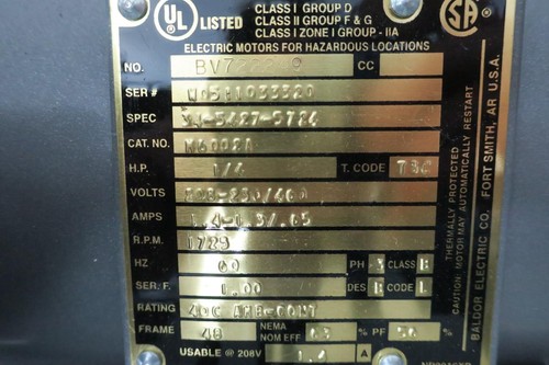 Baldor M6002A Ac Motor 48 3ph 1/4hp 1725rpm 208-230/460v-ac - Picture 4 of 5