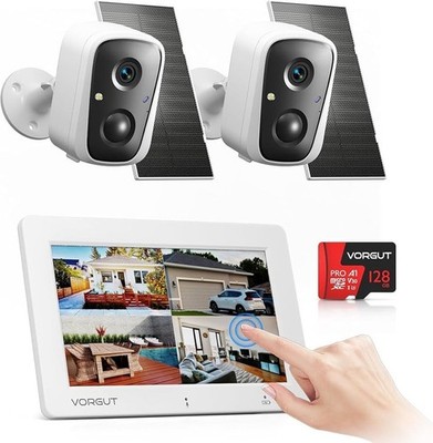 （PDT）Solar Security Camera System 4MP 2 Cam 7  Monitor WiFi Night Vision