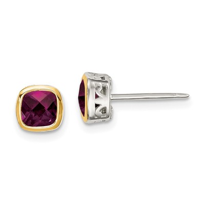 Sterling Silber mit 14k Akzent Rhodolith Granat Quadrat Ohrstecker