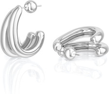 Gold Hoop Earrings for Women - Chunky Earrings 14K Gold Plated Earrings Trendy H