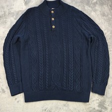 Vintage LL Bean Chunky Cable Knit Sweater Men L Tall Navy Fisherman Nautical VTG