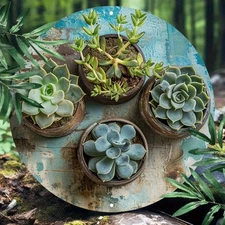 2D Flat, 1pc Succulent Plant Print Aluminum Round Metal Sign - 2D Flat Design, R