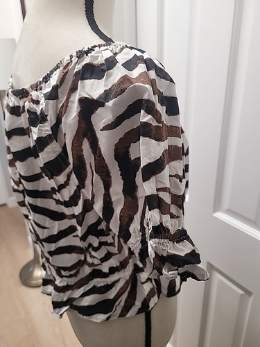 J CREW DAMEN ZEBRA PRINT, PUFFÄRMEL FRÜHLING OBERTEIL SCHÖSSCHEN BLUSE Gr. L Neu mit Etikett - Bild 8 von 8