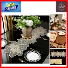 Elegant Gold Flower Table Runner Waterproof Washable Heat Resistant 36 Inch