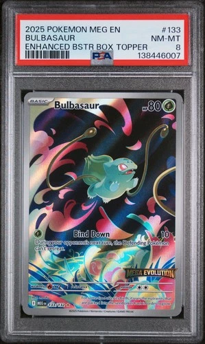 2025 POKEMON MEG EN-MEGA EVOLUTION ENHANCED BOOSTER BOX TOPPER BULBASAUR PSA 8
