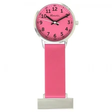 Fob Watch 30mm Pink Silicone Clip-On Nurse Fob Polished Silver Case Hygienic ID