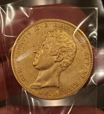 CARLO ALBERTO 100 LIRE 1842 TORINO q.SPL/SPL MOLTO RARO  ORO GOLD COIN 
