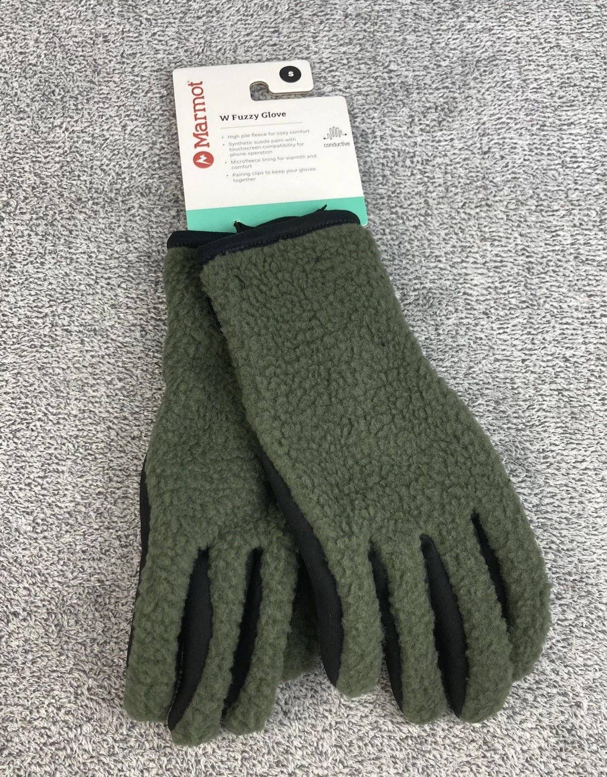 Marmot Fuzzy Gloves Women Sz Small Nori Green Warm Winter Fleece Touchscreen