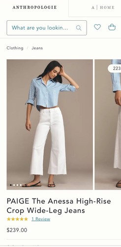 Paige Women’s Wide Leg White Jeans ANESSA High Rise Crop Size 28 New - Picture 7 of 7