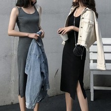 Long Backless Sundress for Women Solid Color Split Hem Spaghetti Strap