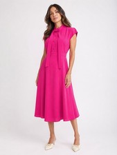 Alexia Admor Hot Pink Tie Neck Midi Dress NWT Size 6 Retro Chic Career Party