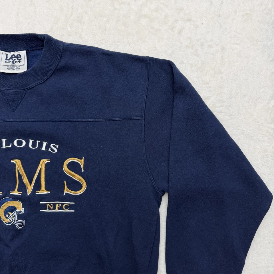 Sudadera LEE St. Louis Rams Para Hombres Azul Medio NFL Fútbol Bordado Cuello Redondo Foto 4 de 4