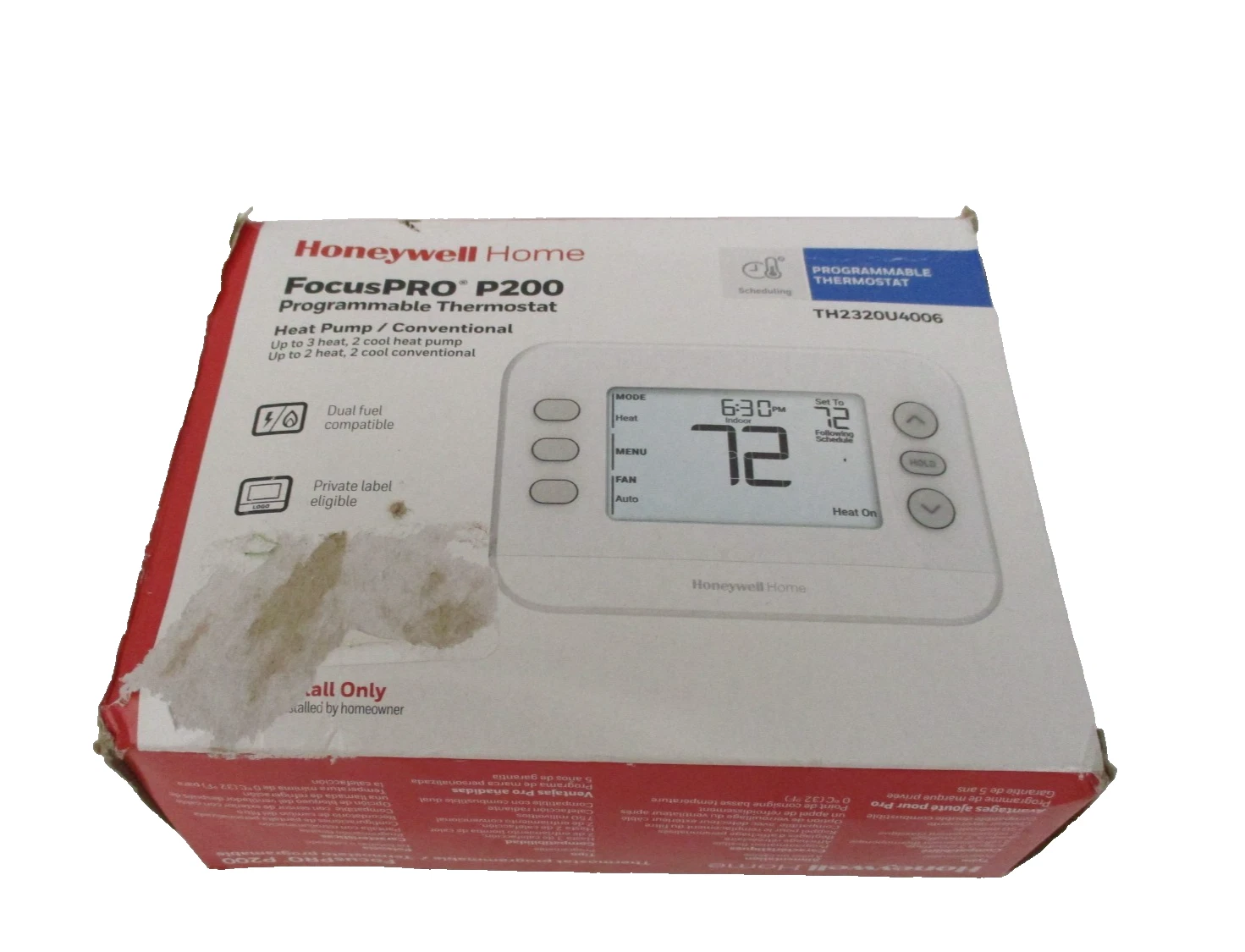 Honeywell FocusPRO P200 TH2320U4006 Programmable Thermostat Up To 3 Heat +2 Cool