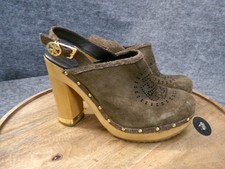 Tory Burch Brayden Brown Suede Studded Slingback Wooden Heel Clogs Size 9 M